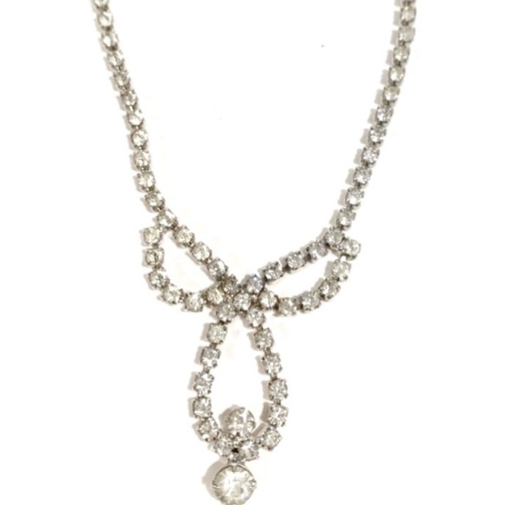 Rhinestone Formal Necklace Sparkly Wedding Prom Elegant Tear Drop Silver Chain